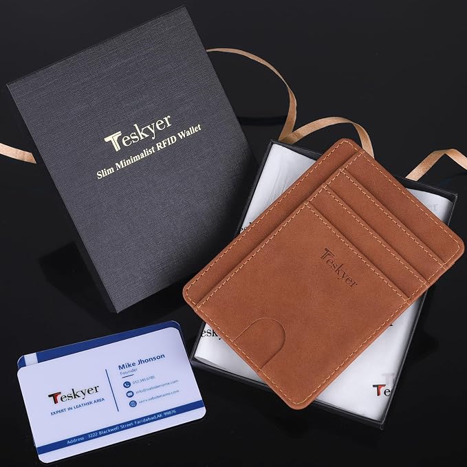 Teskyer Slim Minimalist Wallet for Men, RFID Front Pocket Card Holder | Ultra Slim Front Pocket Design, 8 Card Slots, RFID Protection, Smooth Faux Leather for Everyday Carry - Image 7
