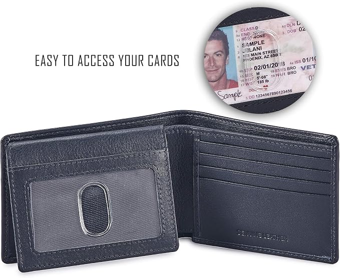 Wallet for Men Slim RFID Blocking Leather Bifold Minimalist 2 ID Windows Gift Box Carteras Para Hombres (NAPA, MIDNIGHT NAVY) - Image 2