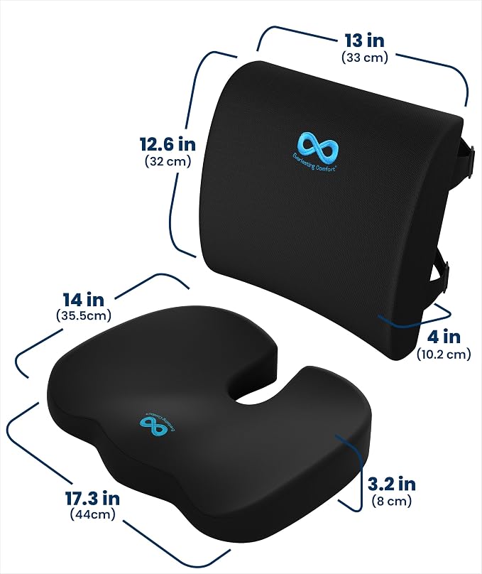 Everlasting Comfort Doctor Recommended Memory Foam Seat Cushion for Office Chairs & Car - Ergonomic Office Desk Accessories - Cushions for Tailbone Pain Relief, Sciatica (Black Airflow Lumbar, Large) - Image 9