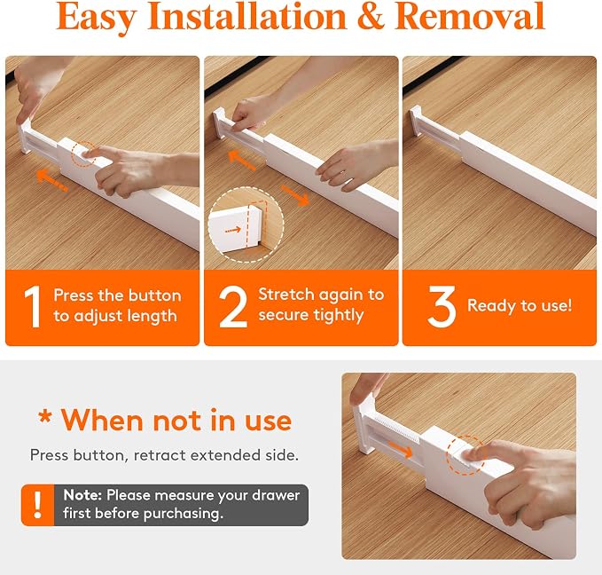 Lifewit 2.36" Upgrade Kitchen Drawer Dividers, Adjustable Drawer Organizer | 16"-22" Expandable White Drawer Separator for Clothes/Utensils, Dresser/Cabinet/Closet/Nursery Organization & Storage, 8 Pack - Image 5