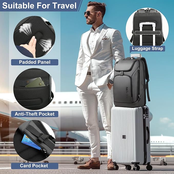 hk Business Smart Backpack for Men Anti-Theft for 17.3 Inch Laptop | with USB Charging Port Water-Resistant Large Durable Compact 30L for Travel College Work - Image 3