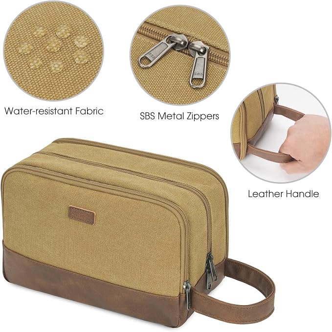 WANDF Travel Toiletry Bag for Men, Canvas Shaving Dopp Kit | Wet Separation, Water-Resistant Fabric, Travel Bag for Toiletries, Shaving Accessories, Weekend Trips - Image 6