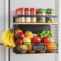 [WIDER SHELF] 1 SET Strong Magnetic Shelf Basket for Fridge with Tag & Bamboo Top, XXL Large Magnetic Spice Rack Shelves for Side of Refrigerator, Kitchen Pantry Storage Organizer for Food Fruit Veg by Unknown