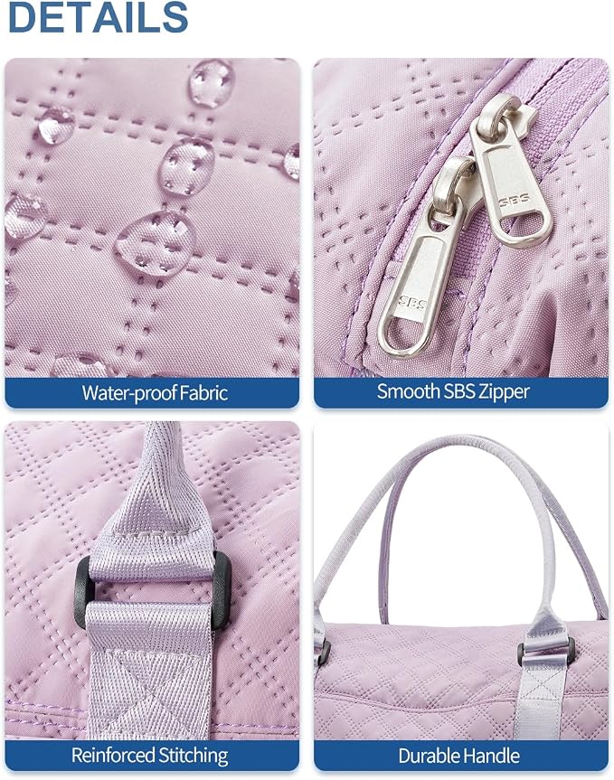 BAGAIL Travel Duffel Bag, Weekender Bags for Women, Overnight Gym Carry On Tote Bag with Wet Pocket, Hospital Mom Bag for Labor and Delivery - Grid-Purple - Image 8