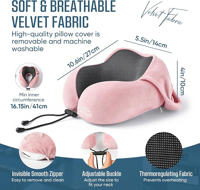 SkytraxComf® Travel Neck Pillow with Hood for Privacy on Long Flights | Memory Foam | Airplane Sleep | Safety-Tested Materials | Extra Large Hood | Chin Support | Earplugs | Washable Cover - Image 6