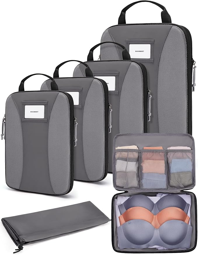 BAGSMART Compression Packing Cubes, 6 PCS Packing Cubes for Suitcases, Travel Bags Organizer for Luggage, Lightweight Packing Cube for Travel Essentials by BAGSMART