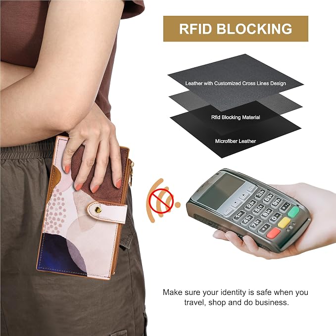 Travelambo RFID Wallet Women Large Size Bifold Multi Card Wallet Case with Zipper Pocke Credit Card Holder for Women - Image 4