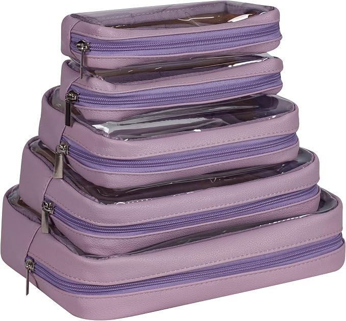 Remobia Hicol TSA Approved 5-Piece Diaper Bag Organizer Pouch Set Clear Waterproof TPU Kids Toiletry Storage Set Travel Packing Clutch Cube Bags for Baby Nursing (Purple) - Image 6