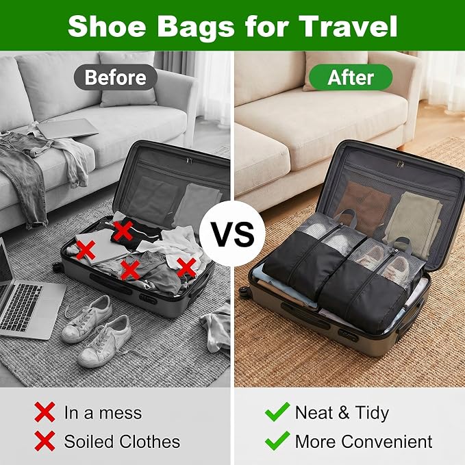 10 Pcs Shoe Bags For Travel Zipper, Zippered Travel Shoe Bags For Luggage, Travel Sneaker Zipper Bag Waterproof Oxford Cloth Shoe Storage For Men/Women (Black) - Image 4