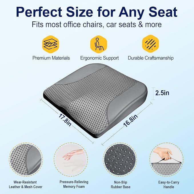 kingphenix Memory Foam Car Seat Cushion for Driving Comfort and Office Use | Coccyx & Lower Back Pressure Relief, Non-Slip 4D Mesh Seat Cushion for Cars, Trucks, SUVs, Long Drives & Office Chairs, Gray - Image 6