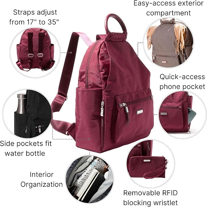 Baggallini All Day Backpack with RFID Phone Wristlet - Lightweight Travel Backpack for Women - Image 3