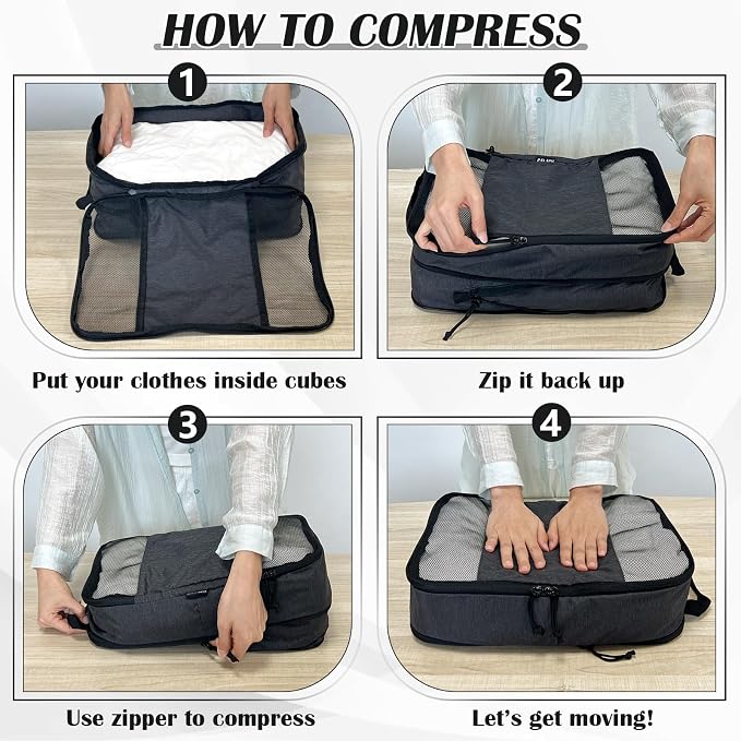 Compression Packing Cubes for Travel Suitcase Organizer Bags, Mesh Black, L | Expandable Travel Cubes for Packing Luggage Organizer Bags Compression Bags for Travel Essentials - Image 6