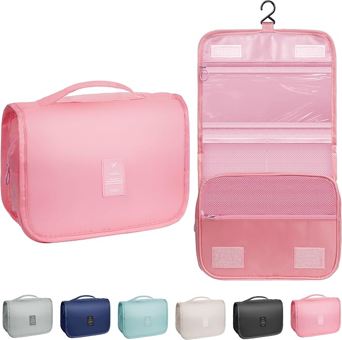 Toiletry Bag Travel Bag with Hanging Hook for Women and Men,Pink | Waterproof Small Capacity Hanging Multifunctional Makeup Bag for Toiletries, Portable Cosmetic Bag Travel Organizer by Unknown