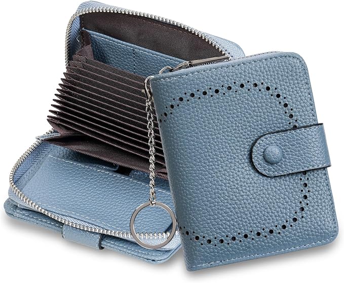 GAEKEAO Women's Leather Wallet RFID Blocking Card Holder with Many Compartments Small Purse with Zipper Key Chain Wallets - Image 7