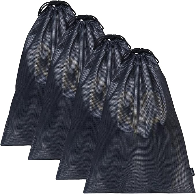 Gloppie Shoe Bags for Travel, (4-Pack) Shoe Storage Bag with Drawstring, Packing Organizer for Sneakers, Gym, Luggage, Closet, Weekender Overnight Travel Essentials by Gloppie