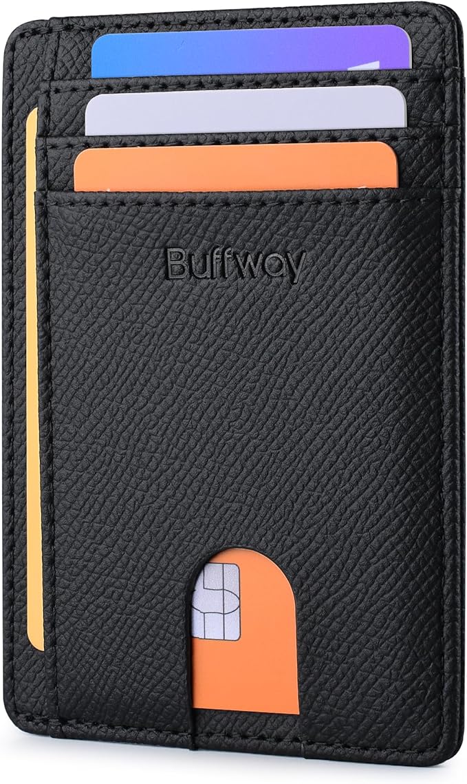 Buffway Slim Minimalist Front Pocket RFID Blocking Leather Wallets for Men and Women - Galaxy Black by Buffway