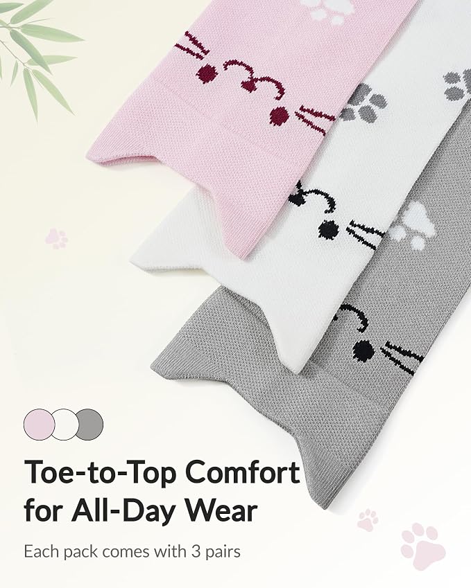Jeasona Bamboo Viscose Compression Socks for Women 15-20 mmHg 3 Pack Cute Socks for Travel Nurses Pregnancy Daily Wear - Image 7