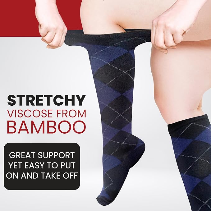 BAMS Plus Size Compression Socks Wide Calf XL XXL XXXL – Graduated Knee-High Support, Viscose from Bamboo Easy-On/Easy-Off - Image 3
