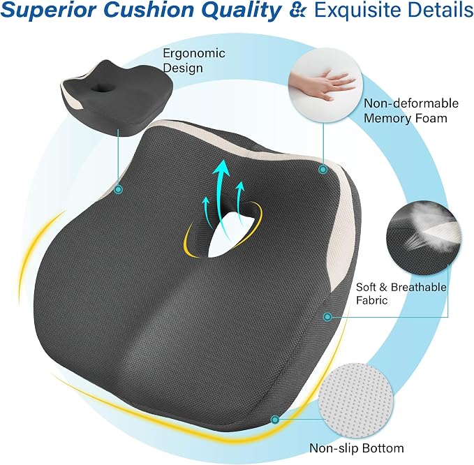 Allaboutsla Car Seat Cushion for Driving, Car Seat Pillow for Short Drivers | Ergonomic Memory Foam Seat Cushion for Pain Relief, Adult Booster Seat for Car, Butt Cushion for Car, Truck, Office Dark Gray - Image 8