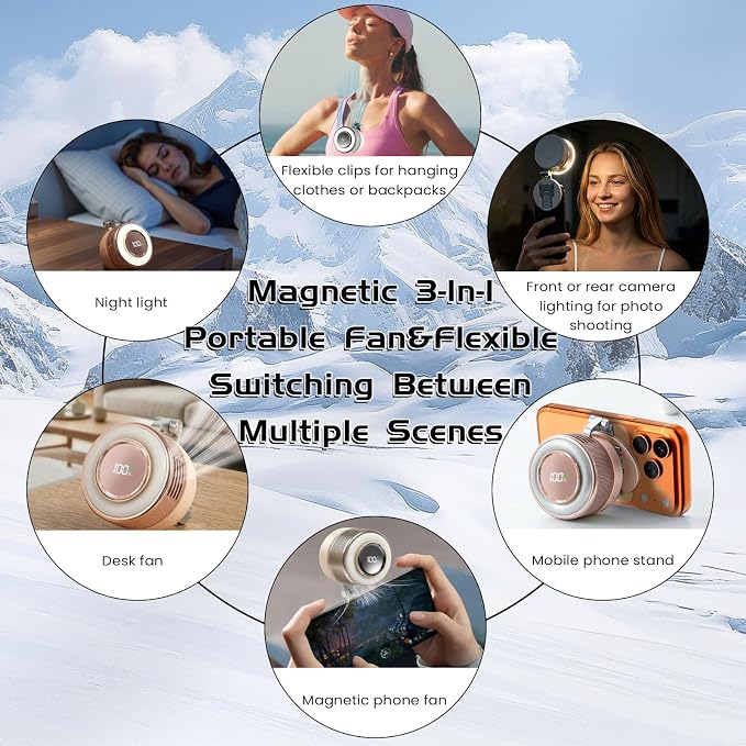 Portable Clip-On Fan, Mini USB Rechargeable 360° Rotatable Fan, Personal Fan 3-Speed Silent Mini Bladeless Fans (Pink-2000mAh) - Image 7