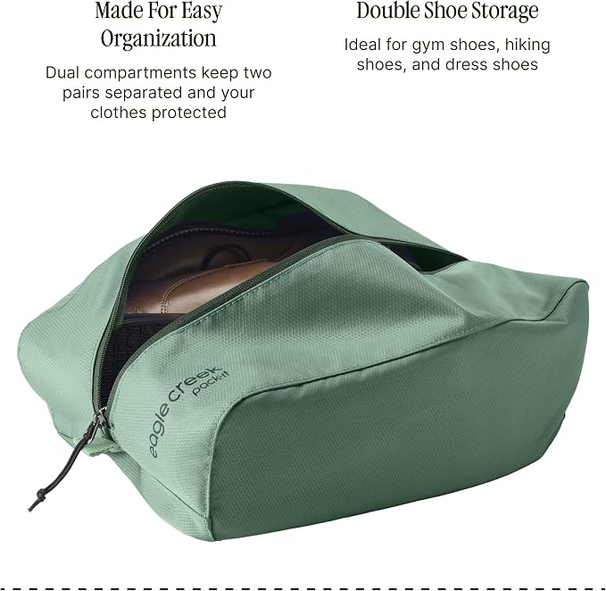 Eagle Creek Pack-It Reveal Multi Shoe Cube, Willow Green | Dual-Compartment Shoe Cube for Optimizing Luggage Space, Travel-Friendly, Easy-Grab Zipper, Quick Grab Handle, Lightweight - Image 4