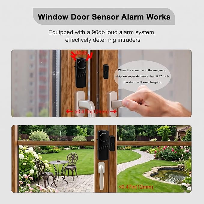 Door Window Alarm, 90dB Door Alarms Sensor for Kids Safety, Home Security, Door Window Burglar Alarm, Window Pool Alarms for Home, Apartments, Offices, Hotel Rooms (4pack-Black) - Image 8