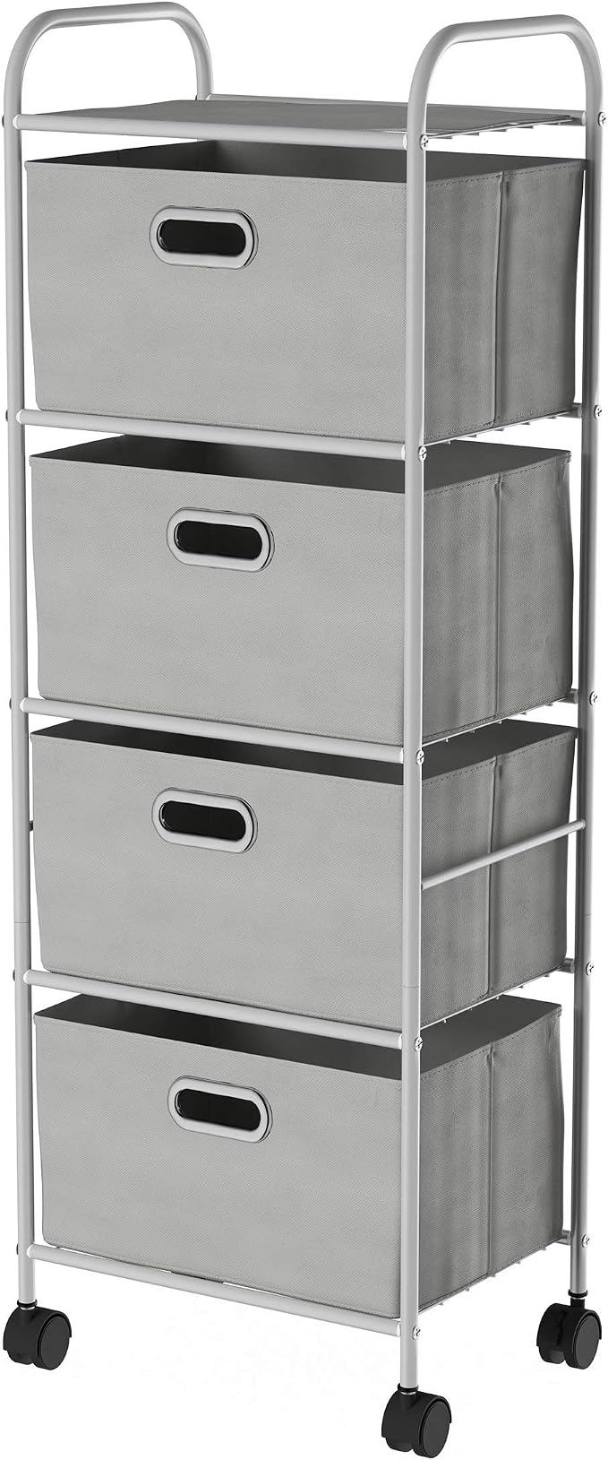 Lavish Home 4-Drawer Fabric Dresser, Gray/Silver, 16.5” x 12” x 45” | Slim Clothes Storage Organizer with Wheels and Metal Frame, Rolling Cart for Closet, Home, or Office by LavishHomeCollection