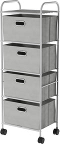 Lavish Home 4-Drawer Fabric Dresser, Gray/Silver, 16.5” x 12” x 45” | Slim Clothes Storage Organizer with Wheels and Metal Frame, Rolling Cart for Closet, Home, or Office by LavishHomeCollection