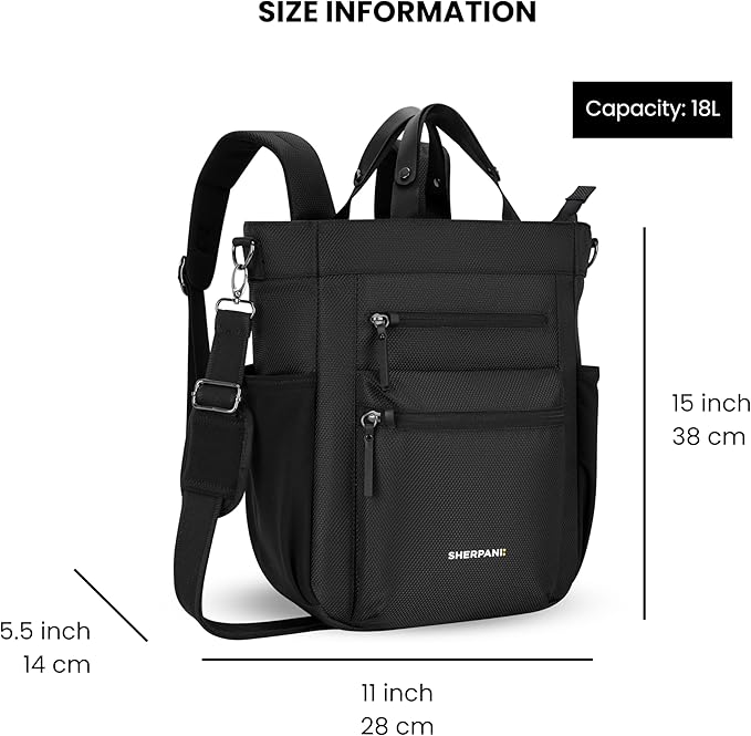 Sherpani Soleil, Anti Theft Convertible Backpack Tote (Black Carbon) | 18L Travel Shoulder Bag, Everyday Crossbody Purse, RFID Protection, Business Daypack, Travel Gift for Women, Fits 13" Laptop - Image 3