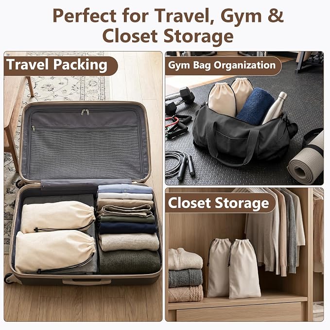 Merkfo 8-Pack Shoe Bags for Travel, One Shoe Per Bag, Fits Size 13 | Soft Drawstring Fabric Bags | 17.7 x 9.1 in | For Suitcase Packing, Gym Bags, and Closet Storage - Image 6