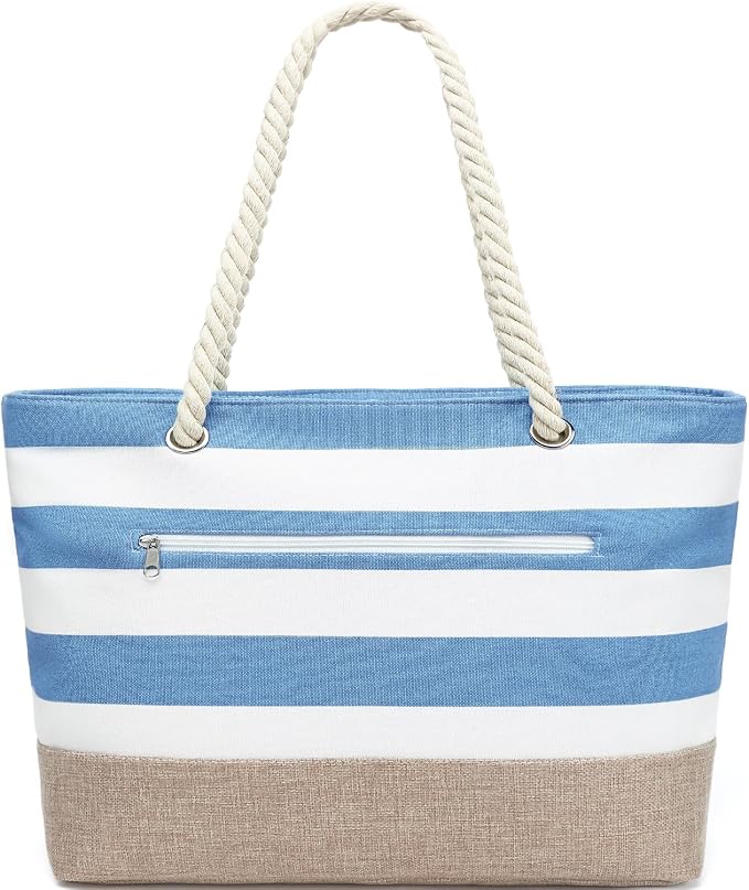 Fammart Beach Bags Waterproof Sandproof for Women, Large Canvas Pool Bag with Leakproof Wet Pocket & Zipper Cruise Essentials by Fammart