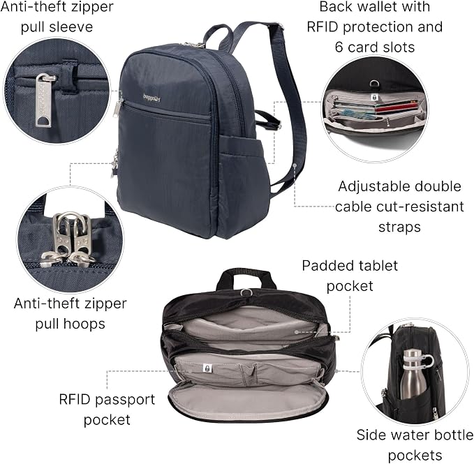 Securtex Anti-Theft Getaway Backpack - 9.4"x13"x5" Travel Safe Bag w/Locking Zippers, Slash-Resistant, RFID - Image 2