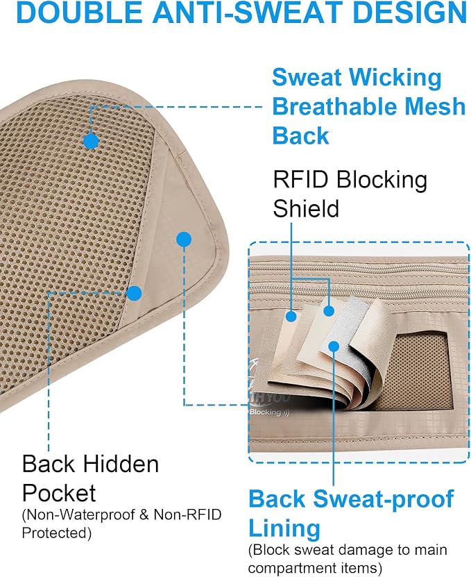 One RFID Blocking Sweat Proof Slim Hidden Travel Money Belt, One RFID Blocking Travel Bra Wallet - Image 4