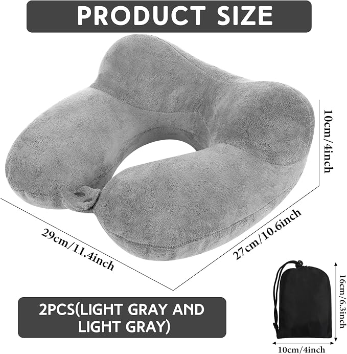 Sintuff 2 Pack Inflatable Travel Pillow for Airplanes Inflatable Neck Flight Pillows with Compact Bag and Blindfold for Traveling, Airplane, Train, Car, Office(Gray) - Image 2