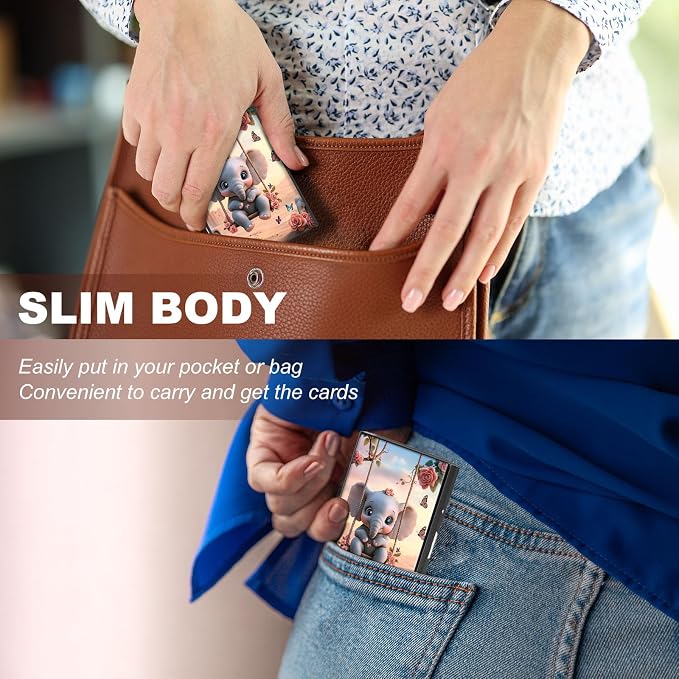 Metal Wallet,Credit Card Holder for Women,Slim RFID Blocking Credit Card Holder Thin Aluminum Wallet ID Case,6 Slot Business Mini Hard Metal Case for Women/Men,Cute Elephant Swing - Image 4