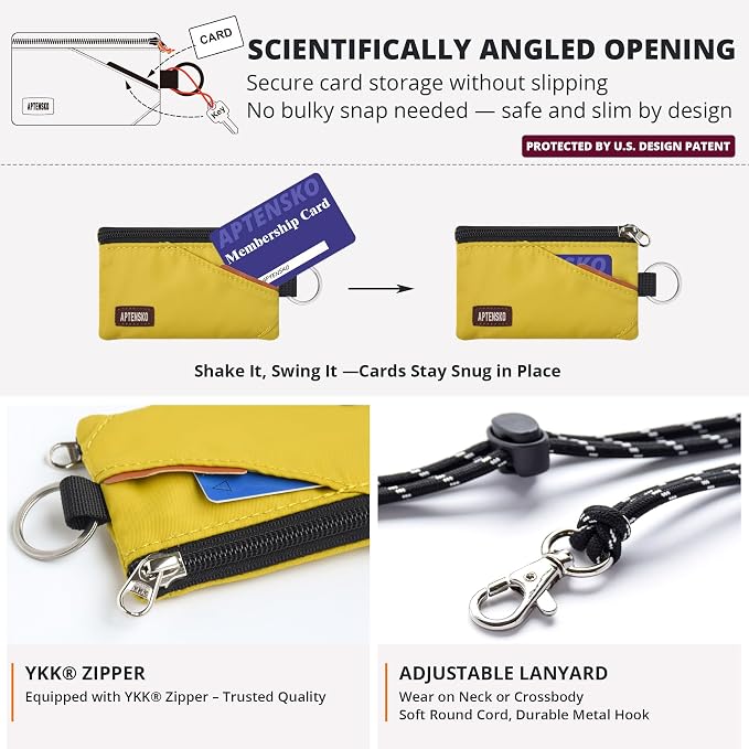 RFID Blocking Travel Wallet with Adjustable Lanyard, Small Nylon Zipper Pouch and Badge Holder for ID, Credit Cards, Cash, Keys, Commuters (Dark Yellow) - Image 5