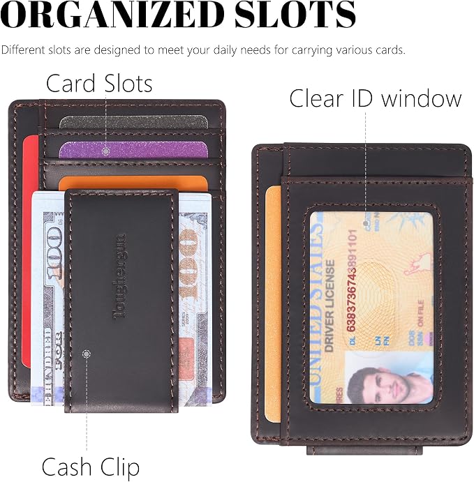 Toughergun Slim Wallet for Men RFID Blocking Money Clip, Minimalist Front Pocket Credit Card Holder, Magnetic Thin Mens Wallets with ID Window - Image 4