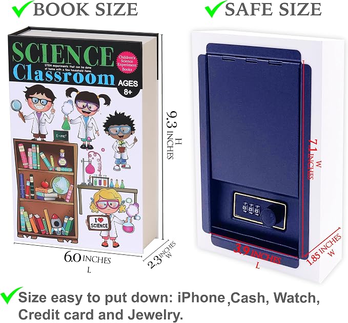 Deversion Book Safe Storage Box with Real Pages Combination Lock and Key Lock Box Money Safe Book Storage Lock Boxes for Personal Items 9.3''x6.0''x2.3'' (Science Classroom-Combo) - Image 7