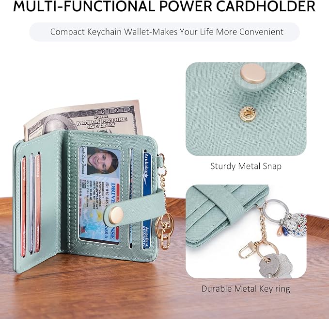POIUGOYA Slim Wallet for Women,RFID Blocking Bifold Credit Card Holder with Zipper Coin Pocket,ID Window,Keychain - Image 3