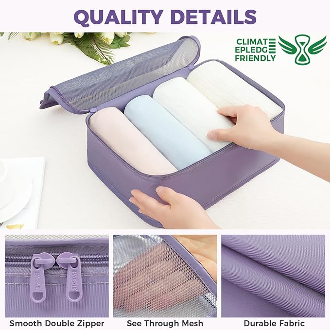 BAGAIL 9 Set Packing Cubes with Packing List Luggage Packing Organizers for Travel Accessories (Dusty Purple) - Image 7