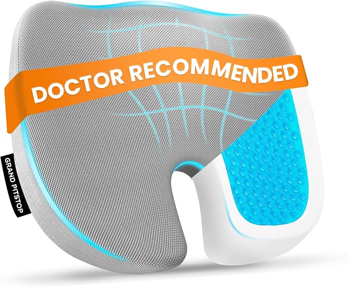 GRAND PITSTOP Gel Memory Foam Seat Cushion – Orthopedic Ergonomic Cushion for Office Chair, Car, Home & Travel – Tailbone, Sciatica & Back Pain Relief Pillow for Long Sitting Comfort by GRANDPITSTOP