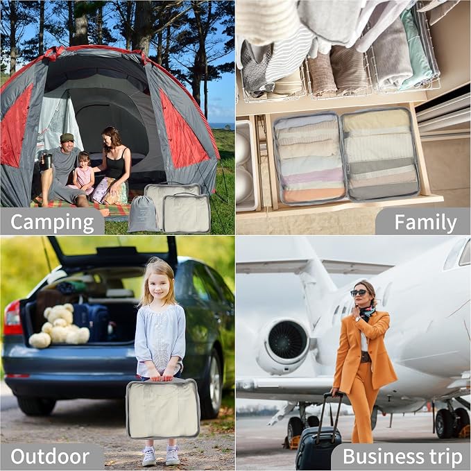 12PCS Packing Cubes for Suitcases, Travel Luggage Organizer Bags, Packing Cubes Luggage Packing Organizers for Travel Accessories, Grey - Image 7