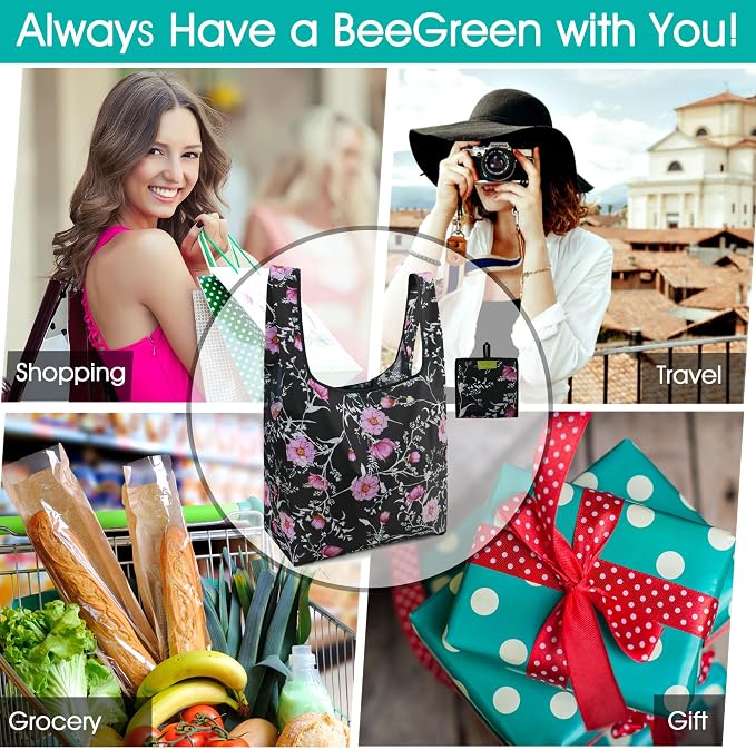 BeeGreen Floral Reusable Grocery Bags Bulk 6 Packs X-Large50LBS, Reusable Shopping Bags Foldable for Groceries, Vegetables, Fruits Bulk Tote Bags Washable For Women Men - Image 4