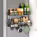 Magnetic Spice Rack for Refrigerator, 2 Pack Metal Magnetic Shelf Black, Moveable Spice Organizer with Hooks, Super Magnetic Fridge Shelf for Kitchen Organization and Storage by DTUQYX