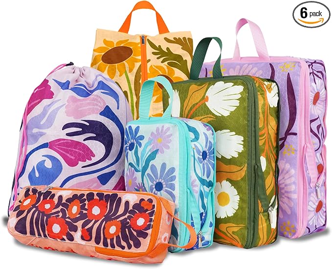 6 Pcs Compression Packing Cubes for Travel, Waterproof Luggage Organizer Washable Storage Bags Set - Packaging Cubes for Backpack Travel and Carry-Ons by Hitanfe