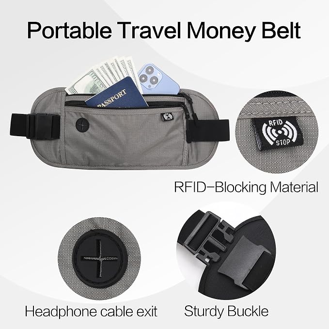 TRAVELSAFE Slim RFID Blocking Money Belt for Travel - Anti-Theft Hidden Passport Holder Waist Wallet with Secure Pouch for Cash, Credit Cards & Phone Safe (B-Grey) - Image 2