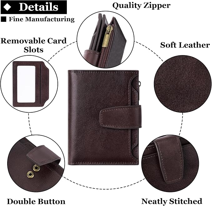Small Wallet Women RFID Blocking Genuine Leather Bifold Compact Card Holder Wallet for Women with Zipper Coin Pocket 4 ID Window - Image 5