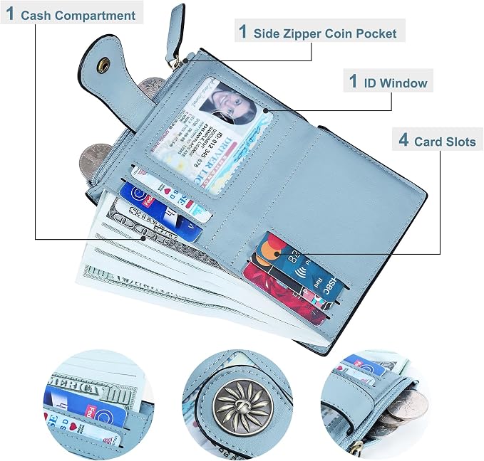 Tipmile Small Wallet for Women Bifold RFID Blocking Card Holder Leather Wallets with Zipper Coin Pocket - Image 2