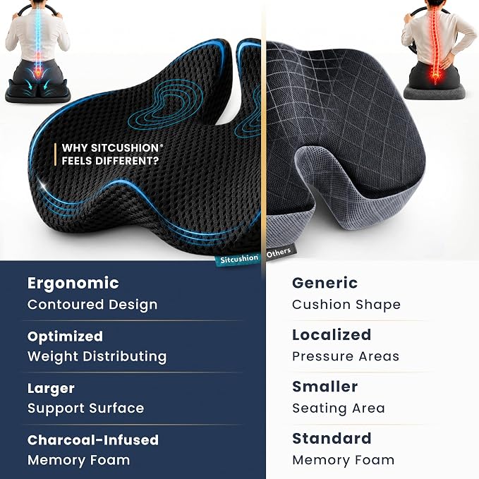 Car Seat Cushion for Driving, Coccyx Cushion for Car (Breathable 4D Cover) | Extra Large Seat Cushion for Car adds Premium Support, Sciatica Pain Relief Cushion With Breathable 4D Mesh Cover (Black) - Image 5