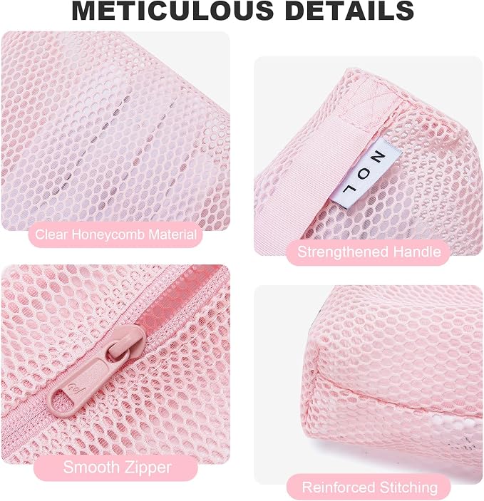 NOL 3-Pack Mesh Travel Toiletry Bags - Clear Zipper Travel Organizer, Airport Carry-On Compliant Reusable Cosmetic Makeup Bag for Women & Men (Pink) - Image 4